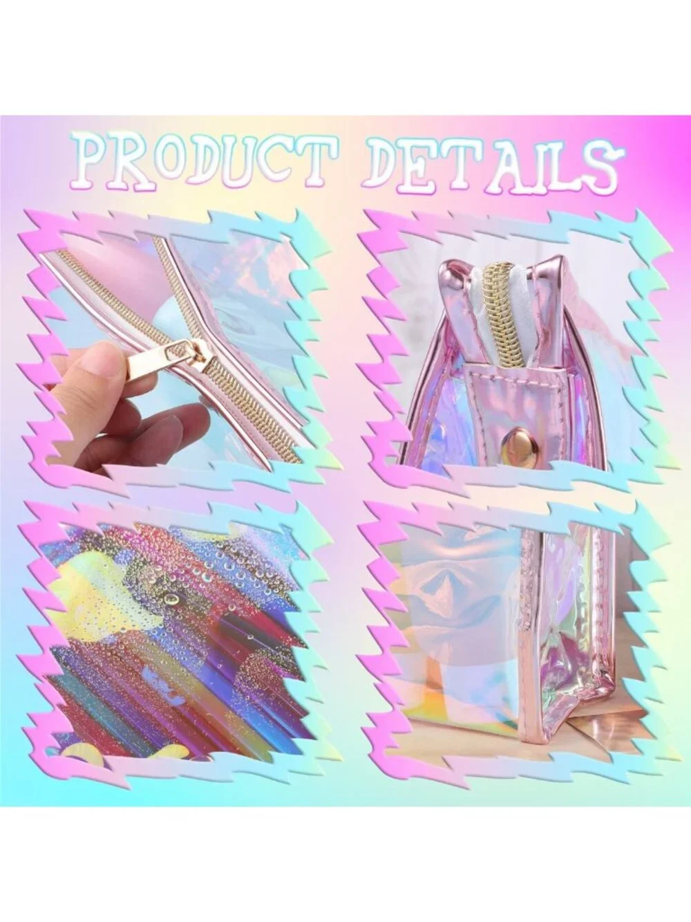 10 Pcs Holographic Clear Makeup Bags | Waterproof PVC Toiletry Pouches, Travel